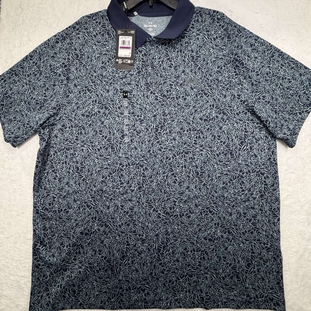 NWT Under Armour Polo Shirt Mens 2XL UA Matchplay Printed Golf Floral Loose Fit